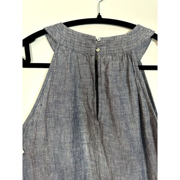St. Tropez West Dress Small Blue Linen Sleeveless A-Line Keyhole Chambray Vacay - Picture 6 of 9